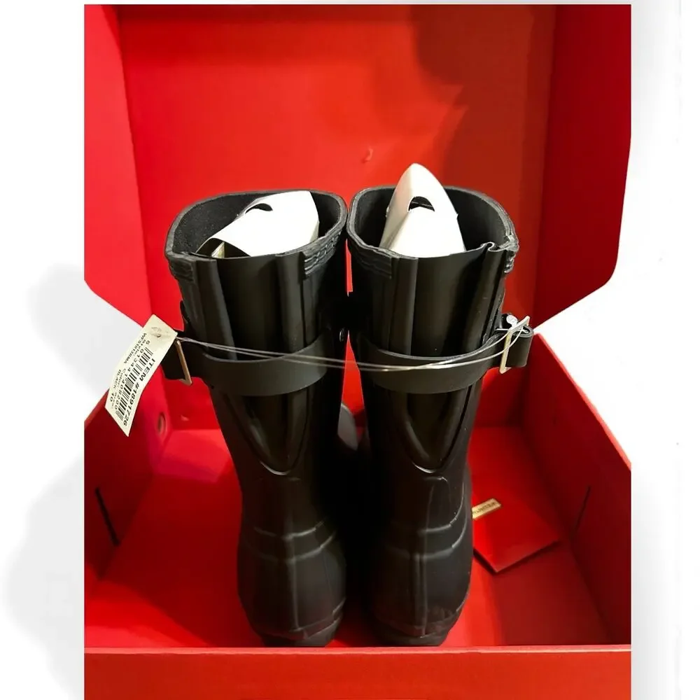 Hunter Women's Original Short Back Adjustable Rain Boot Black Size 10